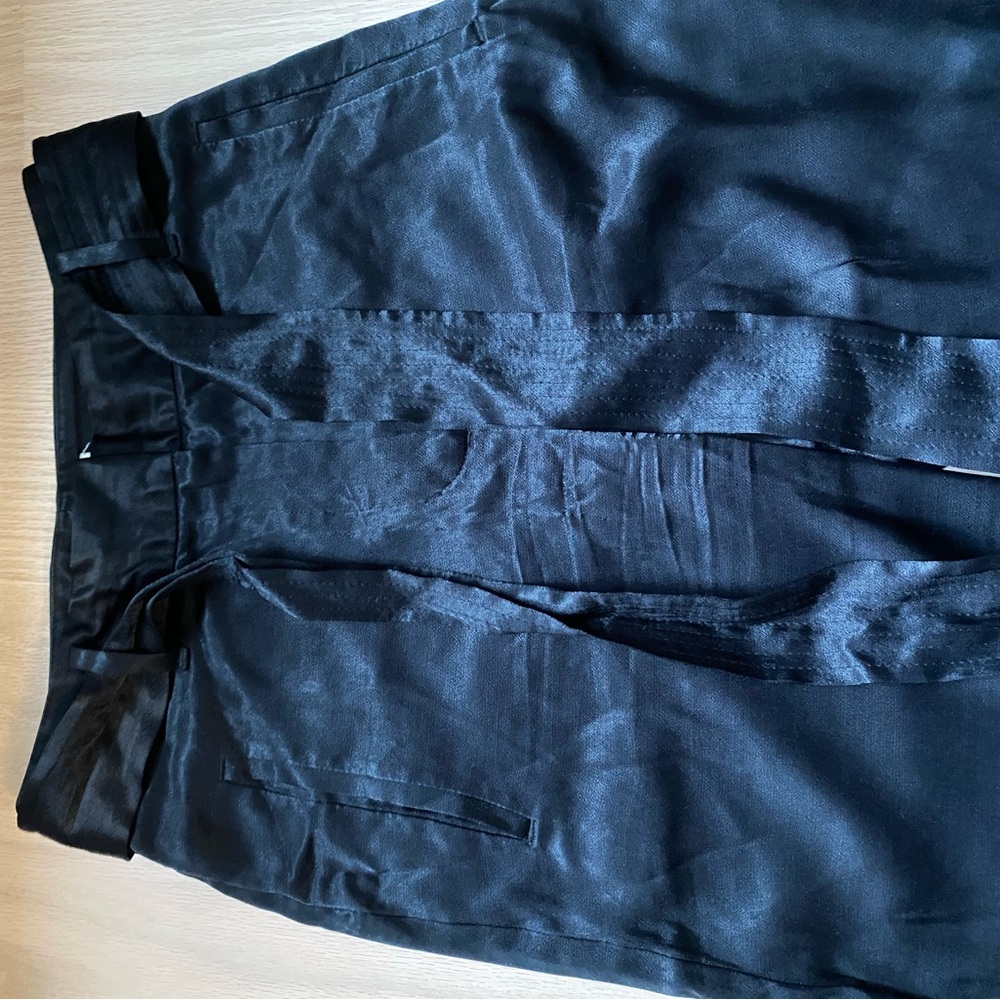 Aritzia Black Satin tie front pant
